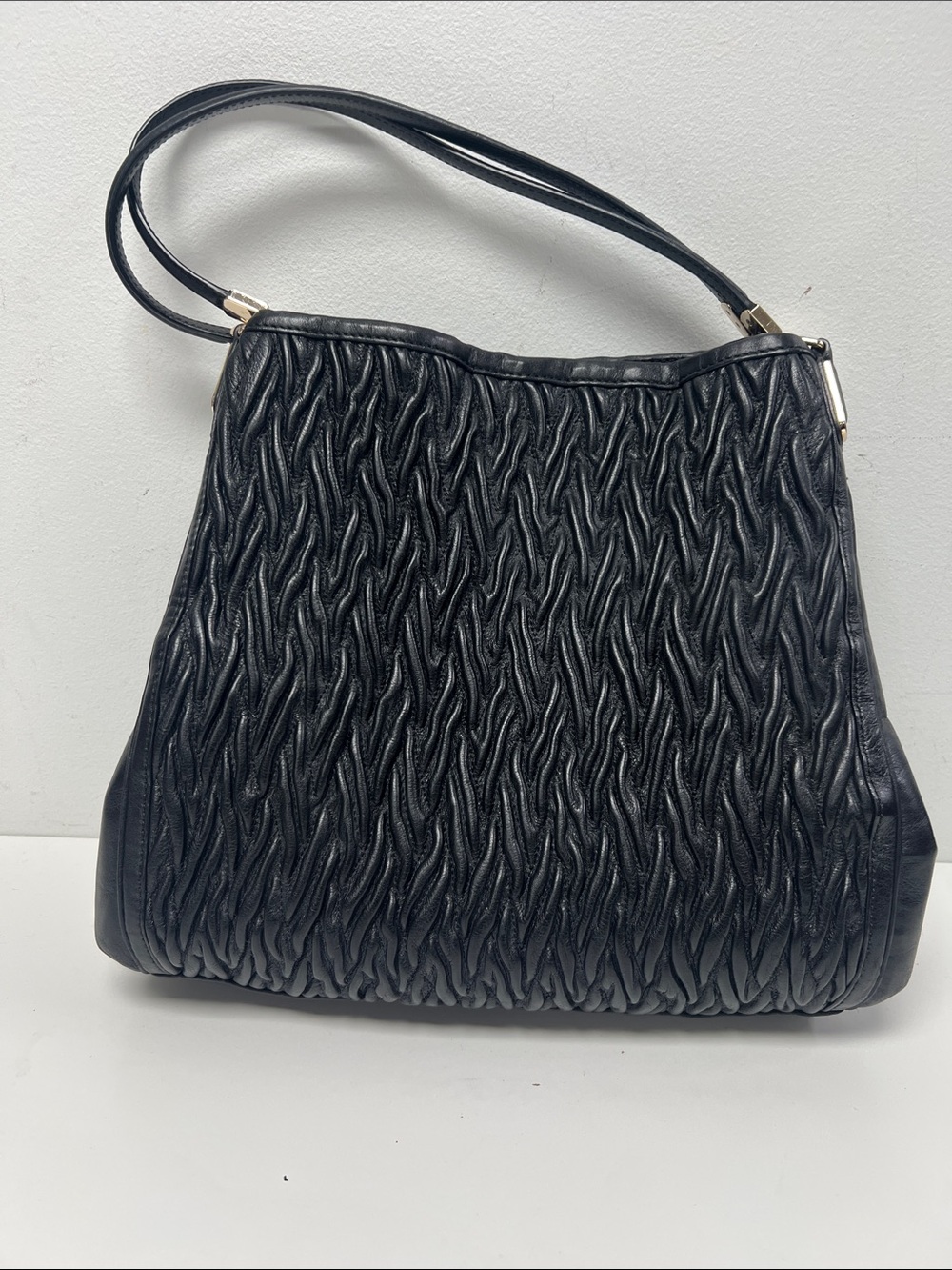 Coach Black Textured Leather Shoulder Bag with Braided Stitching